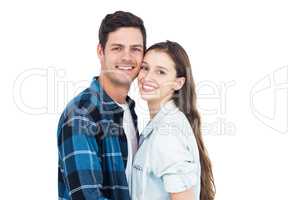 Couple standing head against head