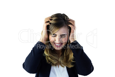 Woman touching her head Woman touching her head