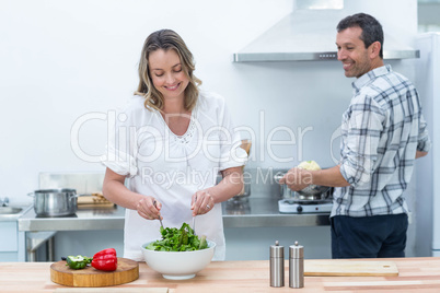 Pregnant couple in kitchen