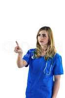 Nurse pointing with her finger