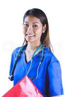 Asian nurse with stethoscope looking at the camera