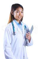 Asian doctor holding clipboard