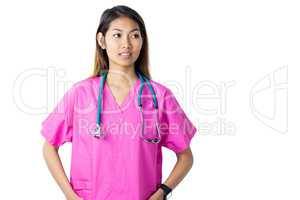 Asian nurse with stethoscope looking at the camera