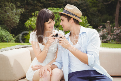 Young couple toasting a wine glass