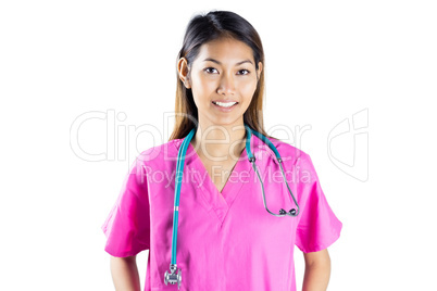 Asian nurse with stethoscope looking at the camera