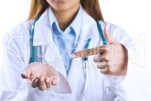 Asian doctor stretching out hand