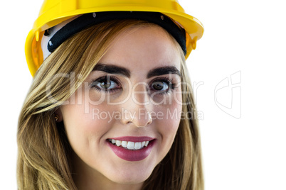 Woman with yellow helmet