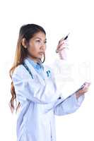 Asian doctor pointing with pen
