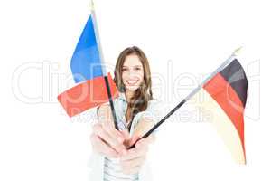 Female student holding several flags