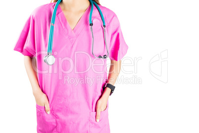 Asian nurse with stethoscope looking at the camera