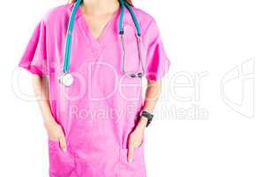 Asian nurse with stethoscope looking at the camera