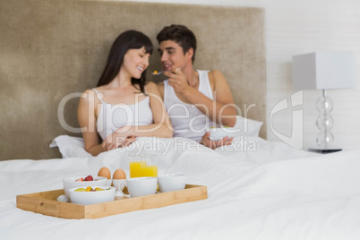 Breakfast tray on bed