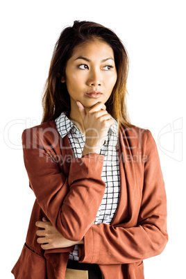 Serious businesswoman holding her chin