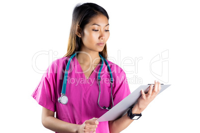 Asian nurse with stethoscope looking at the camera