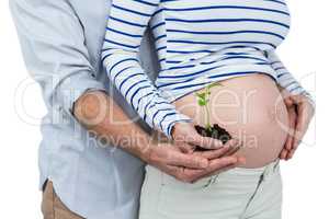 Pregnant couple holding sapling