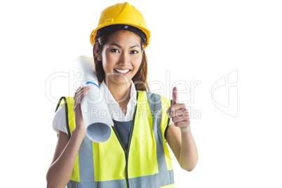 Architect woman with thumbs up