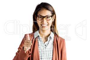 Smiling businesswoman showing a thumbs up