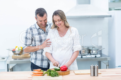 Pregnant woman busy in kitchen