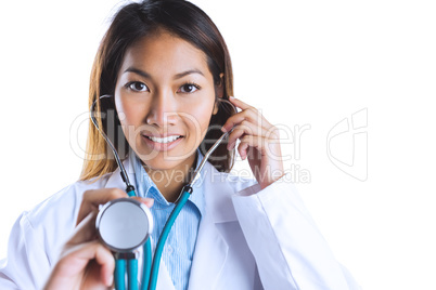 Asian doctor holding her stethoscope