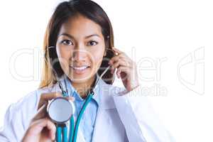 Asian doctor holding her stethoscope