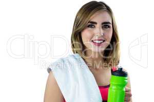 Smiling woman with sport equipment