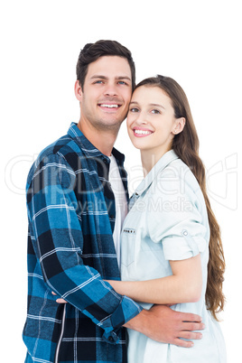 Couple standing head against head