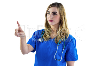 Nurse pointing with her finger