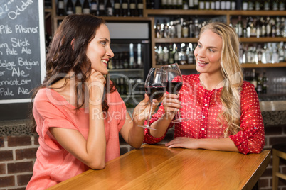 Cute friends having a glass of red wine