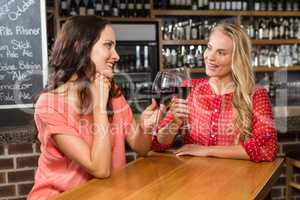 Cute friends having a glass of red wine