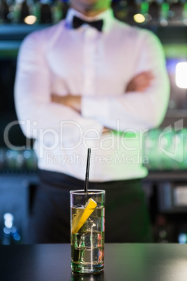 Glass of gin on bar counter