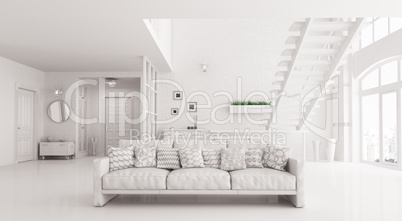 Interior of white living room with sofa 3d rendering