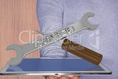 Holding hands with Tablet PC and tool