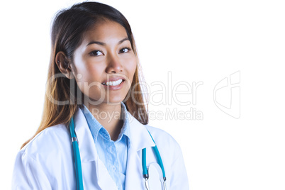 Asian doctor with stethoscope looking at camera