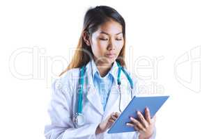 Asian doctor using tablet