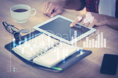 Composite image of business interface with graphs and data