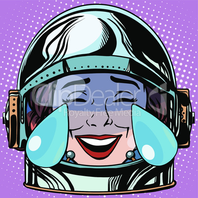 emoticon tears of joy Emoji face woman astronaut retro