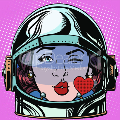 emoticon kiss love Emoji face woman astronaut retro