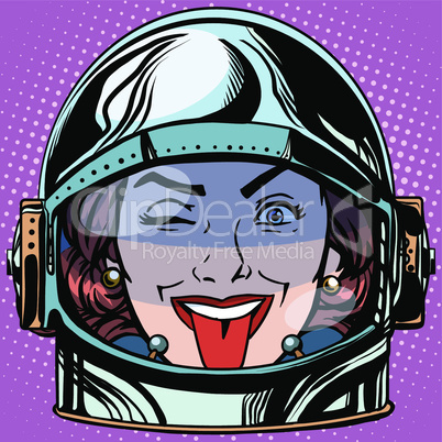 emoticon tongue Emoji face woman astronaut retro