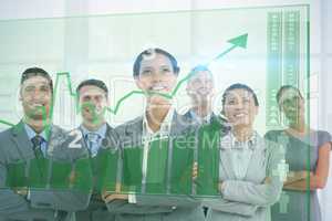Composite image of business people looking up in office