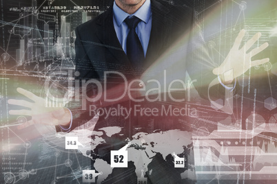 Composite image of businessman standing with fingers spread out