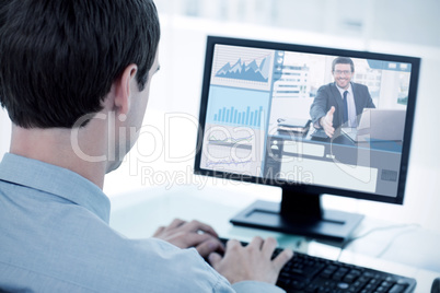 Composite image of happy businessman offering his hand