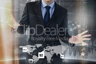 Composite image of businessman standing with fingers spread out