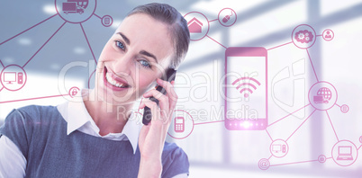 Composite image of portrait of businesswoman using mobile phone