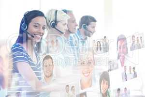 Composite image of casual call centre workers in the office