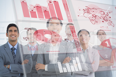 Composite image of business people looking up in office
