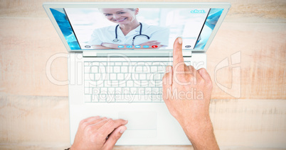 Composite image of happy doctor looking at camera with arms cros