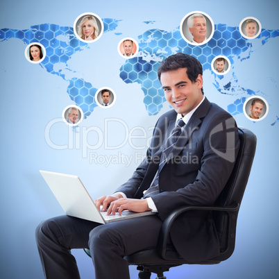 Composite image of young businessman sitting on an armchair work