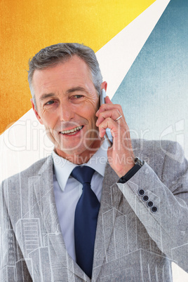 Composite image of portrait of buisnessman taking on mobile phon