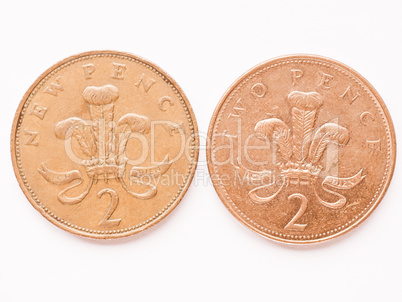 UK 2 pence coin vintage