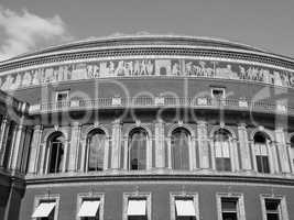 Black and white Royal Albert Hall in London